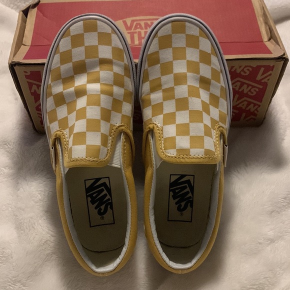 Mustard and white checkered vans! Wore one look brand new has the box! - Picture 5 of 5